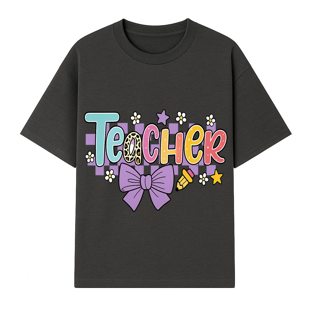 Colorful Teacher Design with Bow and Pencil - Cute Classroom Decor, Teacher Gifts, Back to School Supplies, Creative Educational Art - T-shirt 1758093364065.jpg
