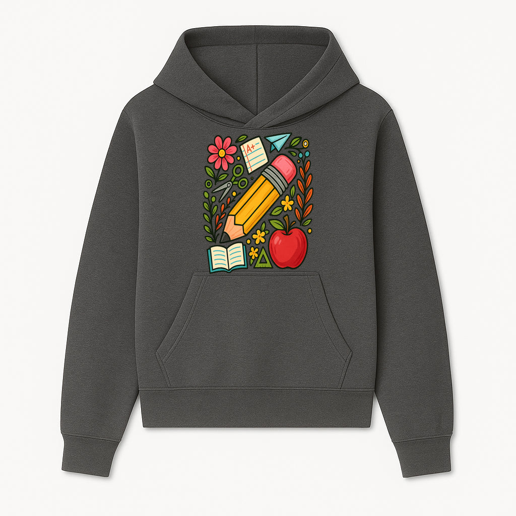 Colorful School Supplies Illustration Pencil, Apple, Flowers, Book and A+ Note Cute Educational Art Print for Classroom Decor - Hoodie 1758093364074.jpg
