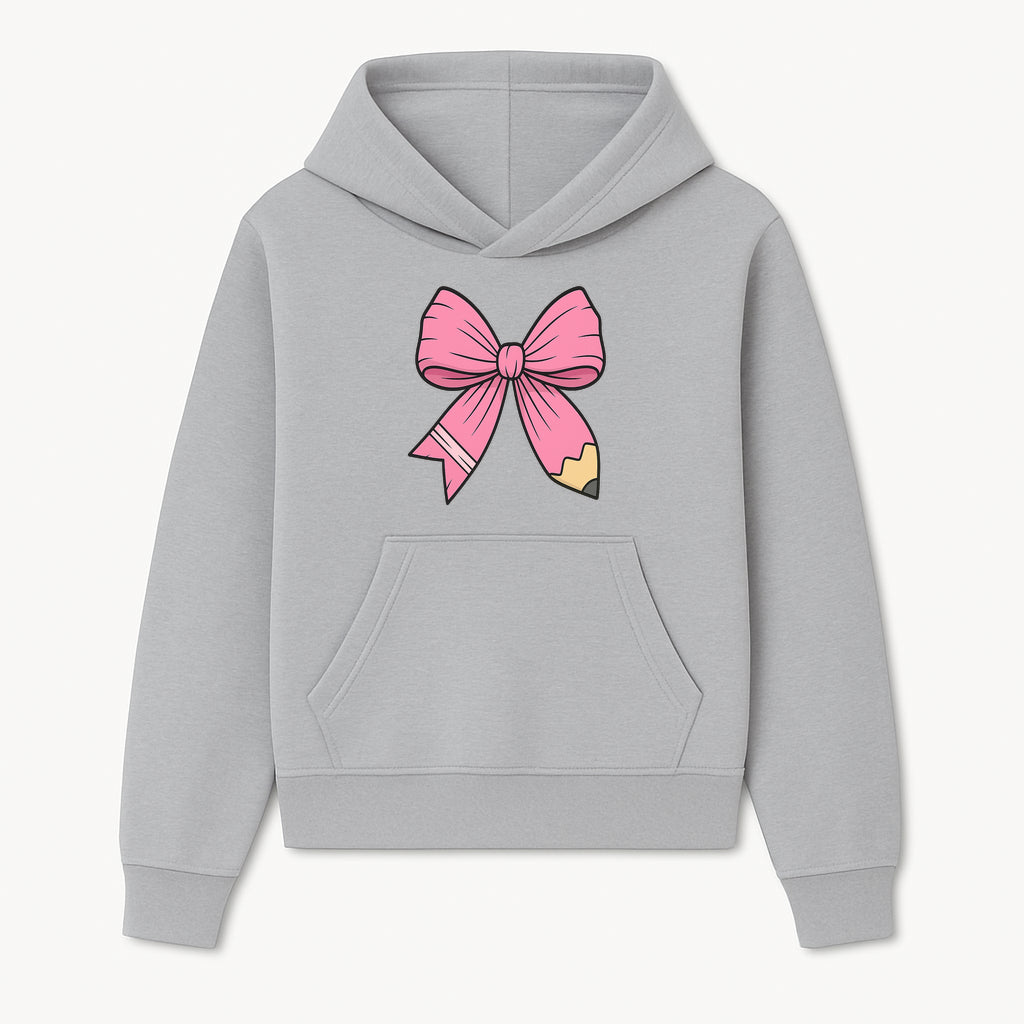 Pink Bow with Pencil Design, Cute Stationery Decor, Gift for Teachers, School Supplies, Arts and Crafts, Kawaii Aesthetic Accessories - Hoodie 1758093364083.jpg