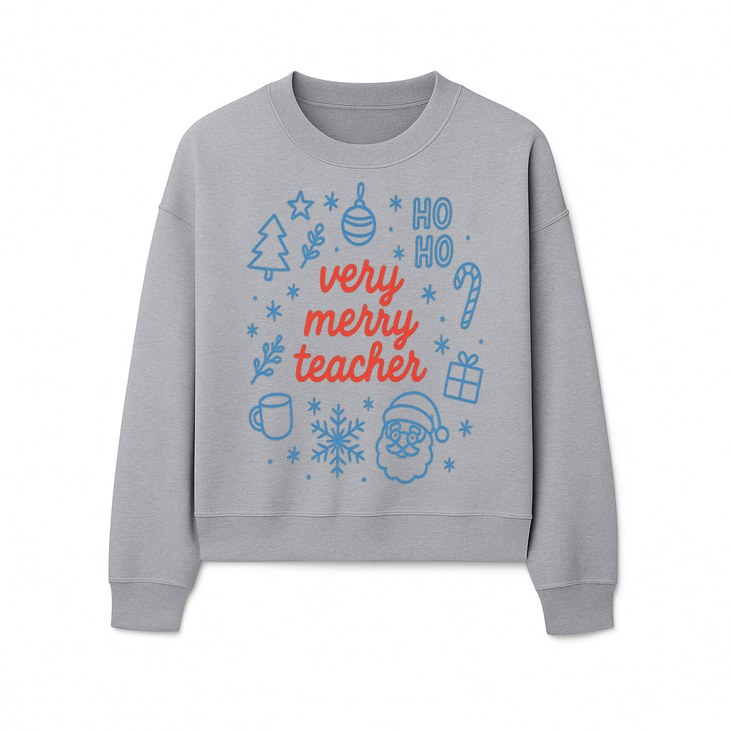 Very Merry Teacher Christmas Design - Festive Holiday Gift, Teacher Appreciation, Cute Santa, and Winter Elements - Sweatshirt 1758093364184.jpg