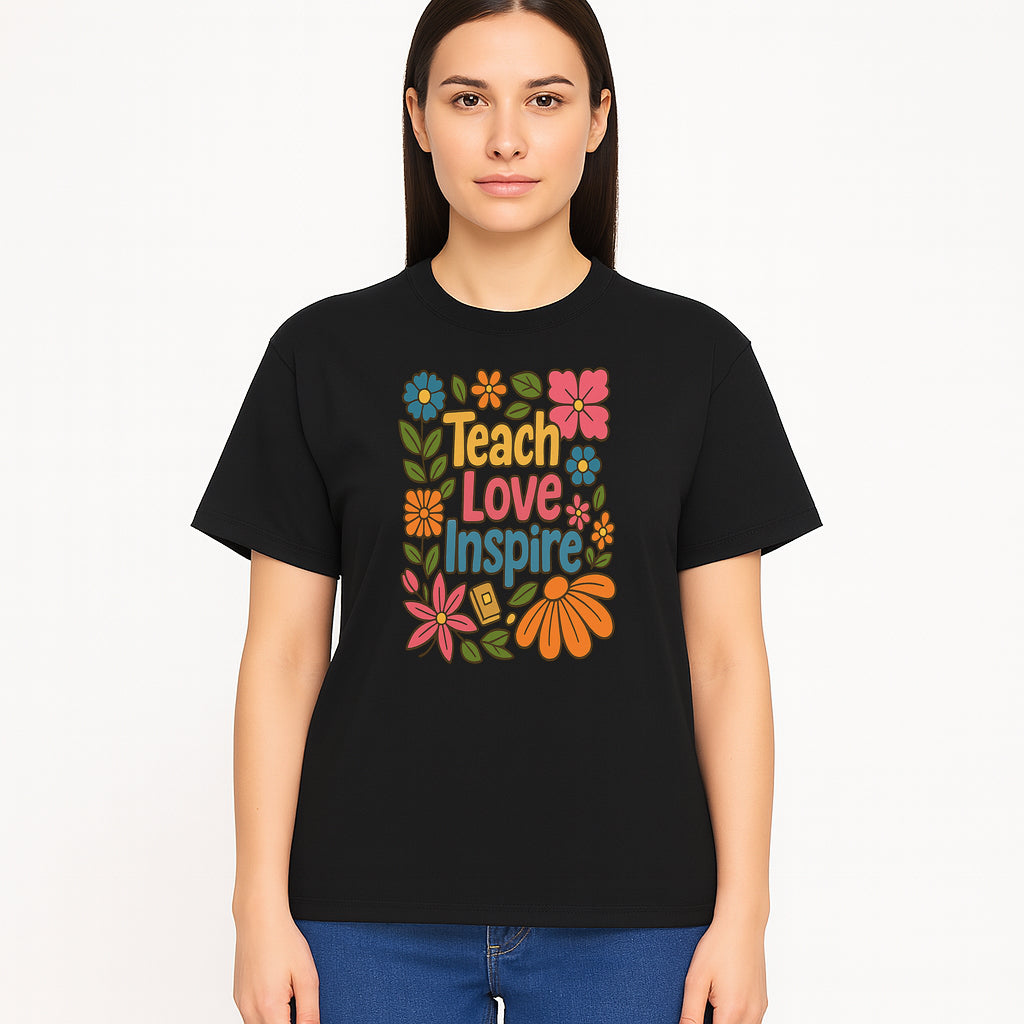 Teach Love Inspire Floral Art Print - Motivational Classroom Decor, Teacher Gift, Colorful Wall Art for Education - T-shirt 1758093364218.jpg