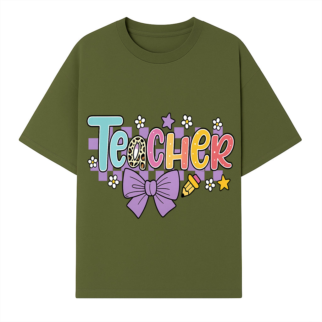 Colorful Teacher Design with Bow and Pencil - Cute Classroom Decor, Teacher Gifts, Back to School Supplies, Creative Educational Art - T-shirt 1758093364243.jpg