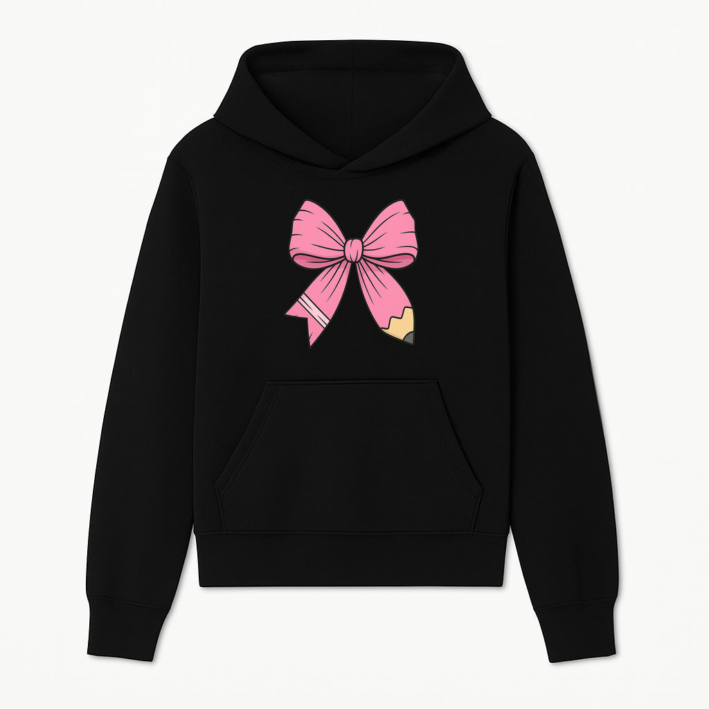 Pink Bow with Pencil Design, Cute Stationery Decor, Gift for Teachers, School Supplies, Arts and Crafts, Kawaii Aesthetic Accessories - Hoodie 1758093364295.jpg