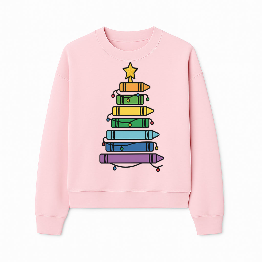 Crayon Christmas Tree Art Print - Colorful Holiday Decor, Fun Kids' Room Decoration, Unique Christmas Gift Idea - Sweatshirt 1758093364364.jpg