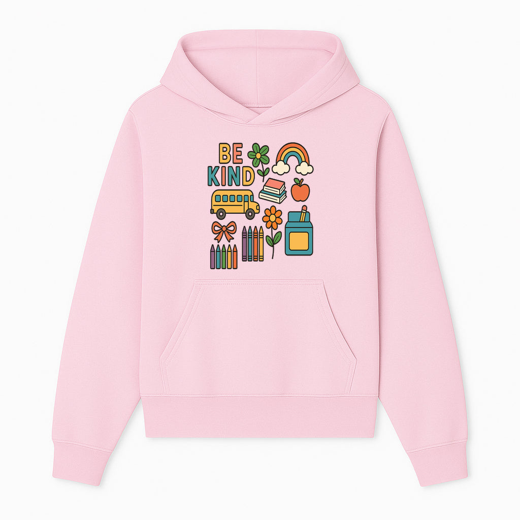Be Kind Back to School Art Print with Rainbow, Flower, Bus, Crayons, Books, Apple - Classroom Decor for Kids - Hoodie 1758093364404.jpg