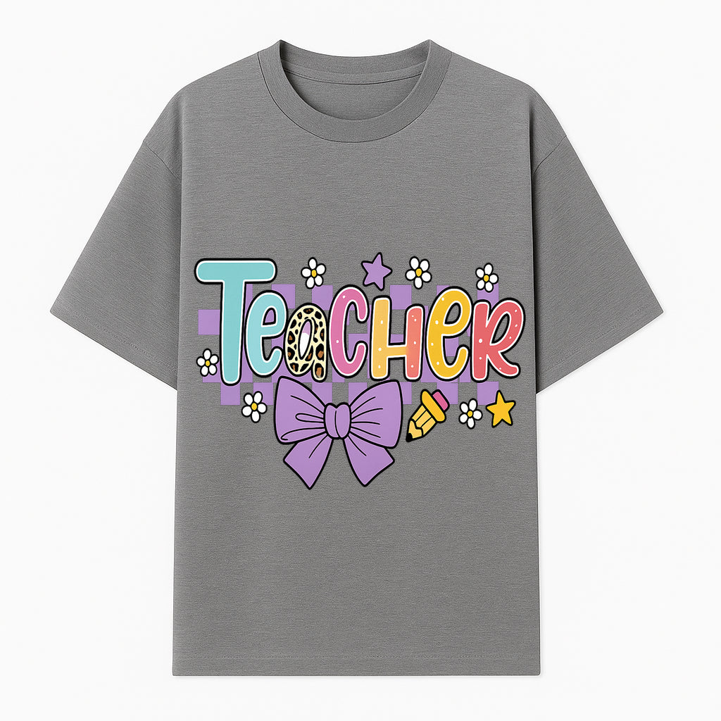 Colorful Teacher Design with Bow and Pencil - Cute Classroom Decor, Teacher Gifts, Back to School Supplies, Creative Educational Art - T-shirt 1758093364407.jpg
