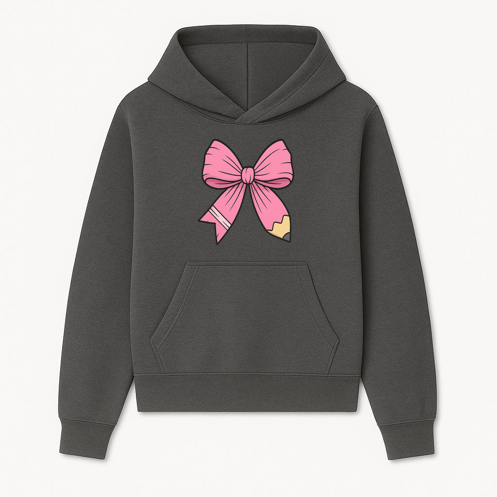 Pink Bow with Pencil Design, Cute Stationery Decor, Gift for Teachers, School Supplies, Arts and Crafts, Kawaii Aesthetic Accessories - Hoodie 1758093364475.jpg