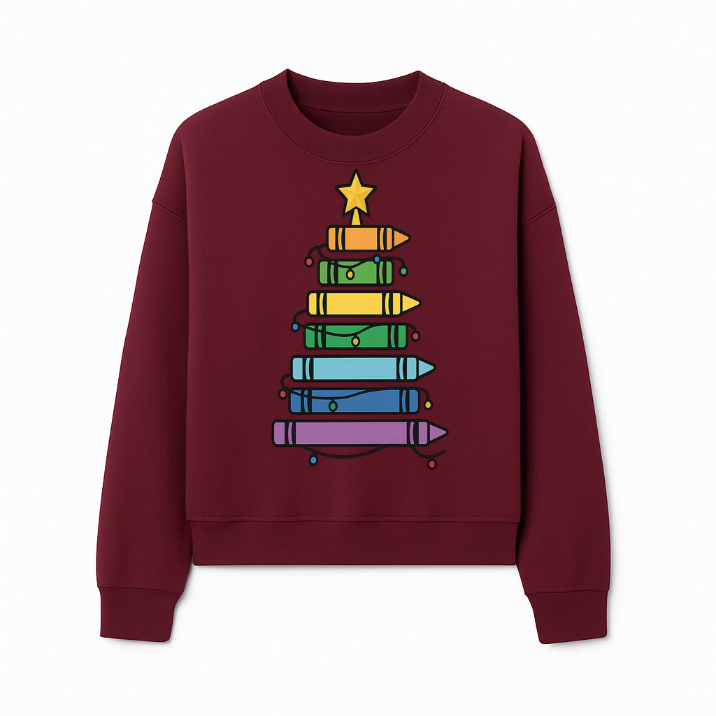 Crayon Christmas Tree Art Print - Colorful Holiday Decor, Fun Kids' Room Decoration, Unique Christmas Gift Idea - Sweatshirt 1758093364500.jpg