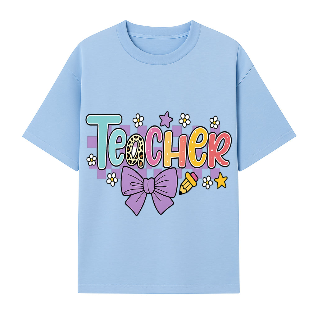 Colorful Teacher Design with Bow and Pencil - Cute Classroom Decor, Teacher Gifts, Back to School Supplies, Creative Educational Art - T-shirt 1758093364548.jpg