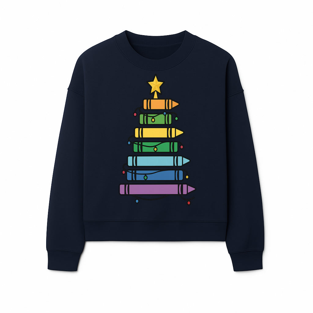 Crayon Christmas Tree Art Print - Colorful Holiday Decor, Fun Kids' Room Decoration, Unique Christmas Gift Idea - Sweatshirt 1758093364655.jpg