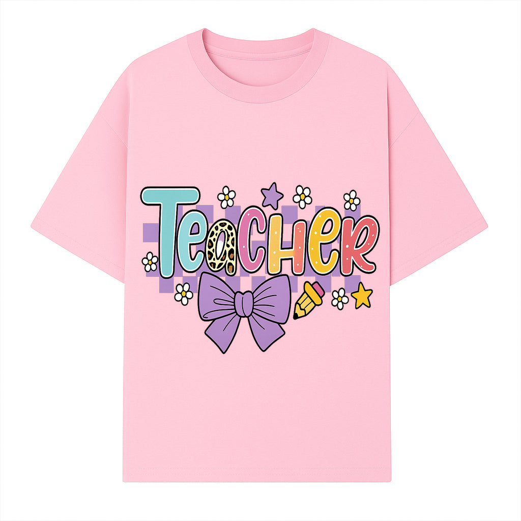 Colorful Teacher Design with Bow and Pencil - Cute Classroom Decor, Teacher Gifts, Back to School Supplies, Creative Educational Art - T-shirt 1758093364688.jpg
