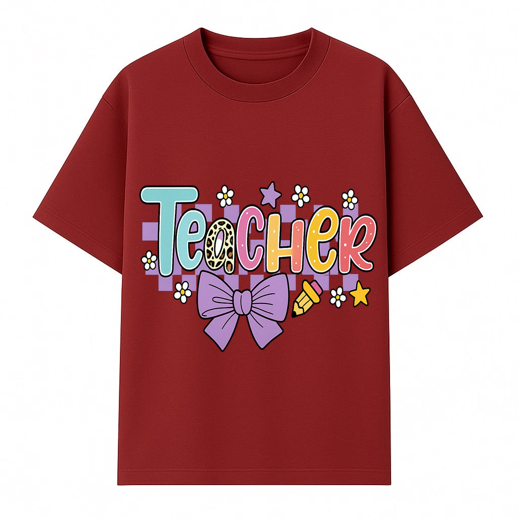 Colorful Teacher Design with Bow and Pencil - Cute Classroom Decor, Teacher Gifts, Back to School Supplies, Creative Educational Art - T-shirt 1758093364816.jpg