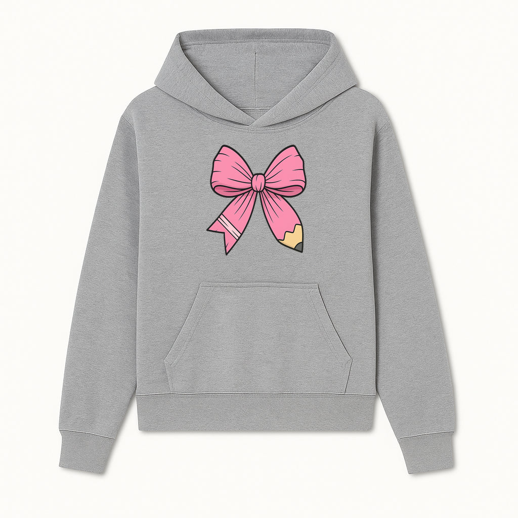Pink Bow with Pencil Design, Cute Stationery Decor, Gift for Teachers, School Supplies, Arts and Crafts, Kawaii Aesthetic Accessories - Hoodie 1758093364818.jpg