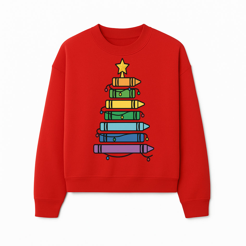 Crayon Christmas Tree Art Print - Colorful Holiday Decor, Fun Kids' Room Decoration, Unique Christmas Gift Idea - Sweatshirt 1758093364833.jpg