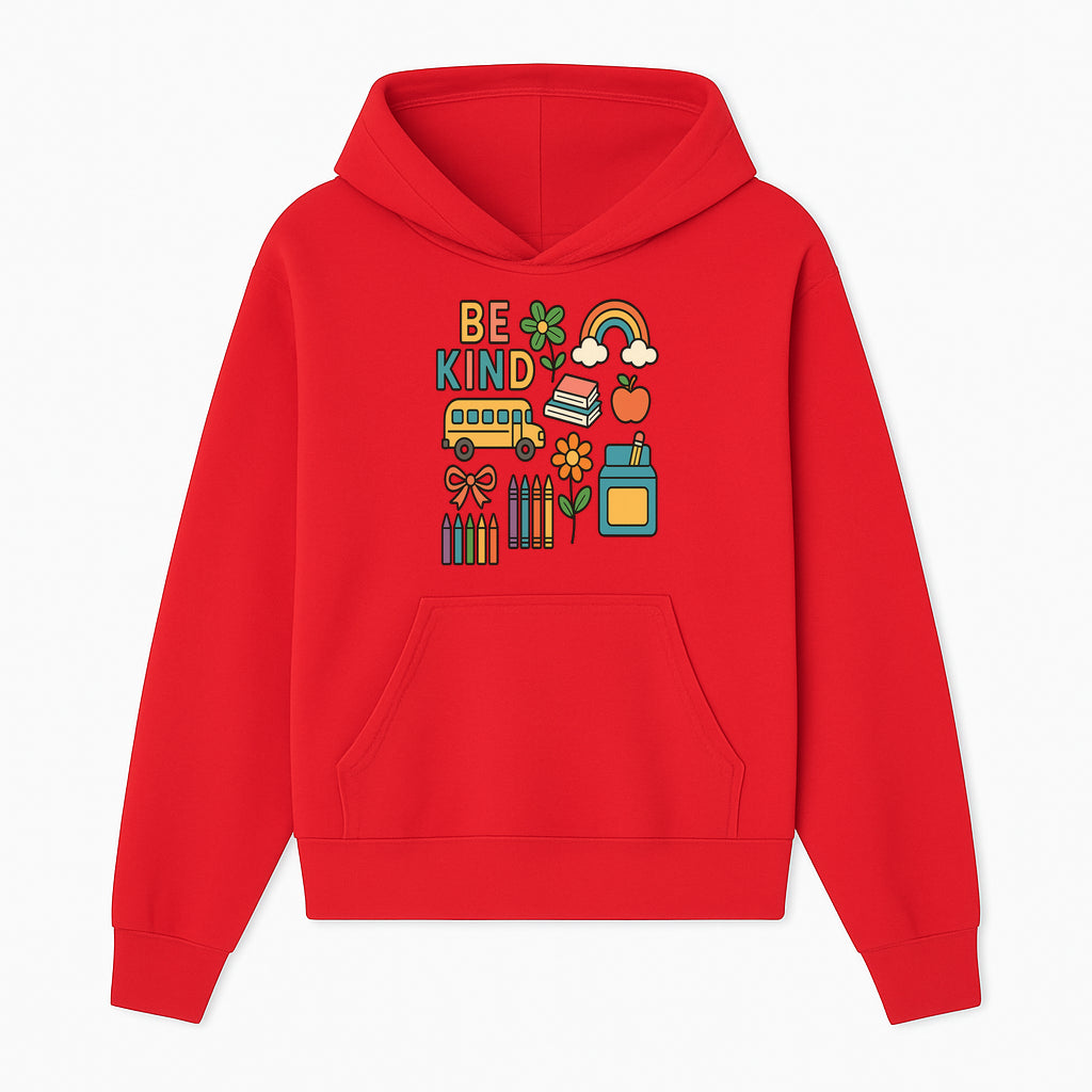 Be Kind Back to School Art Print with Rainbow, Flower, Bus, Crayons, Books, Apple - Classroom Decor for Kids - Hoodie 1758093364943.jpg