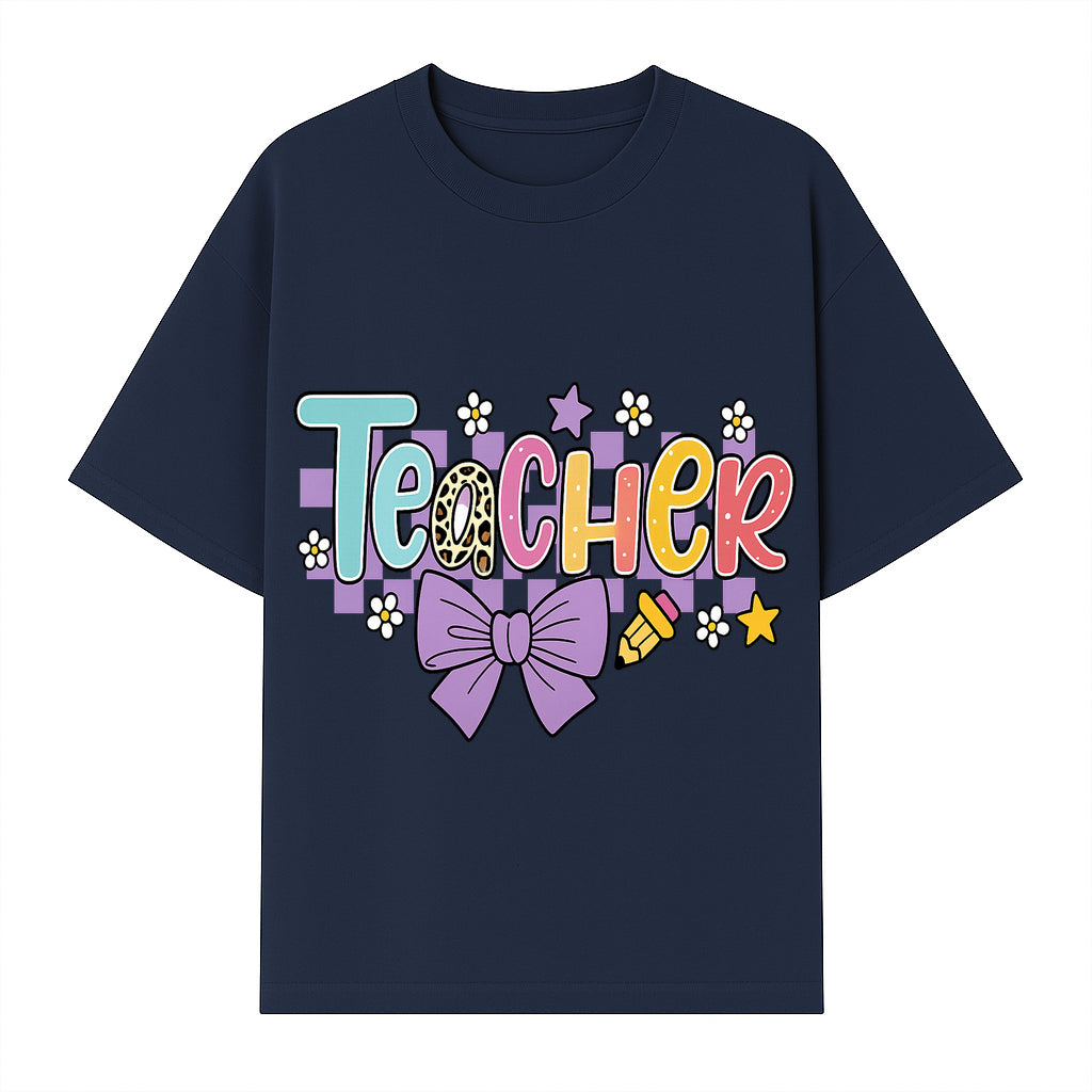 Colorful Teacher Design with Bow and Pencil - Cute Classroom Decor, Teacher Gifts, Back to School Supplies, Creative Educational Art - T-shirt 1758093364968.jpg