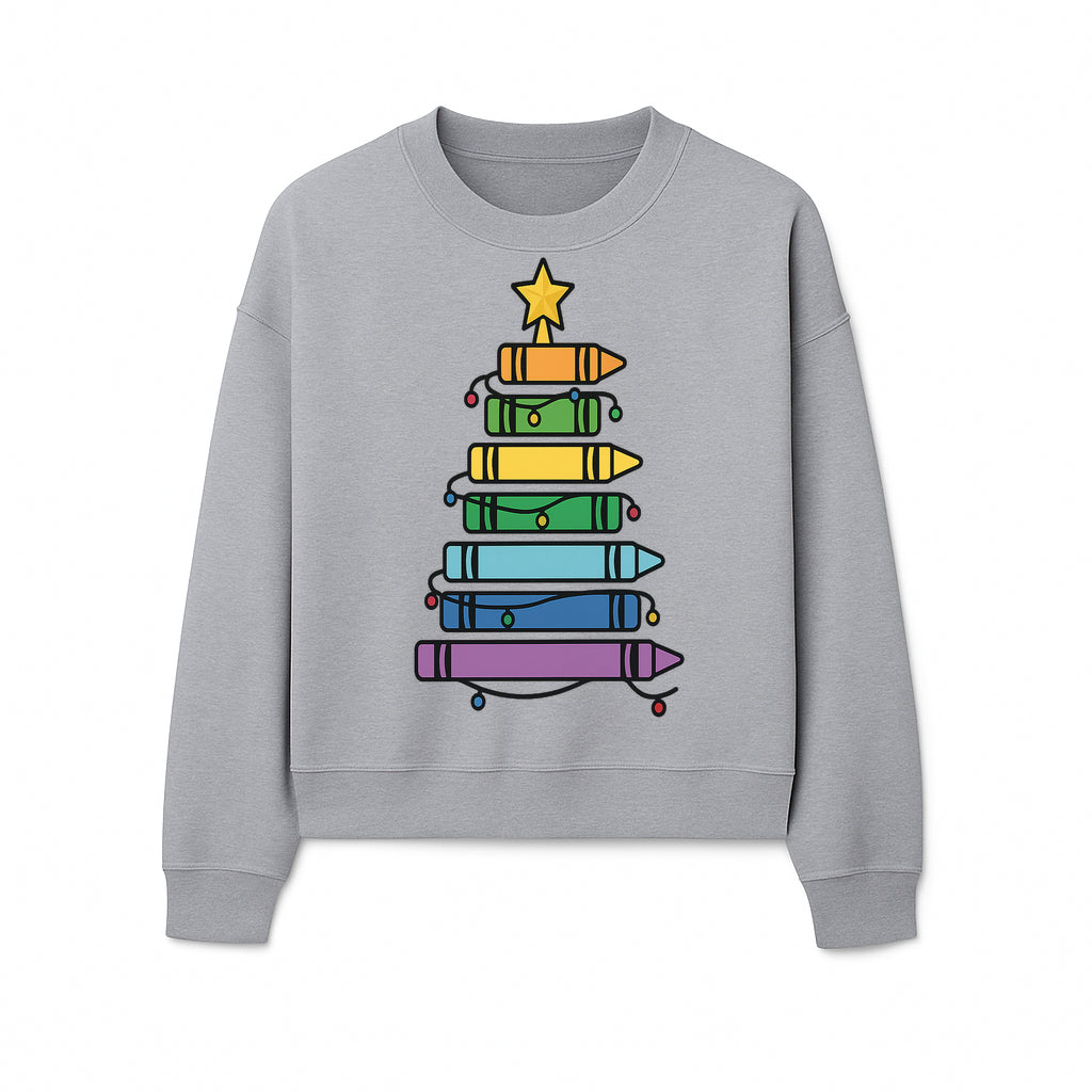 Crayon Christmas Tree Art Print - Colorful Holiday Decor, Fun Kids' Room Decoration, Unique Christmas Gift Idea - Sweatshirt 1758093364989.jpg
