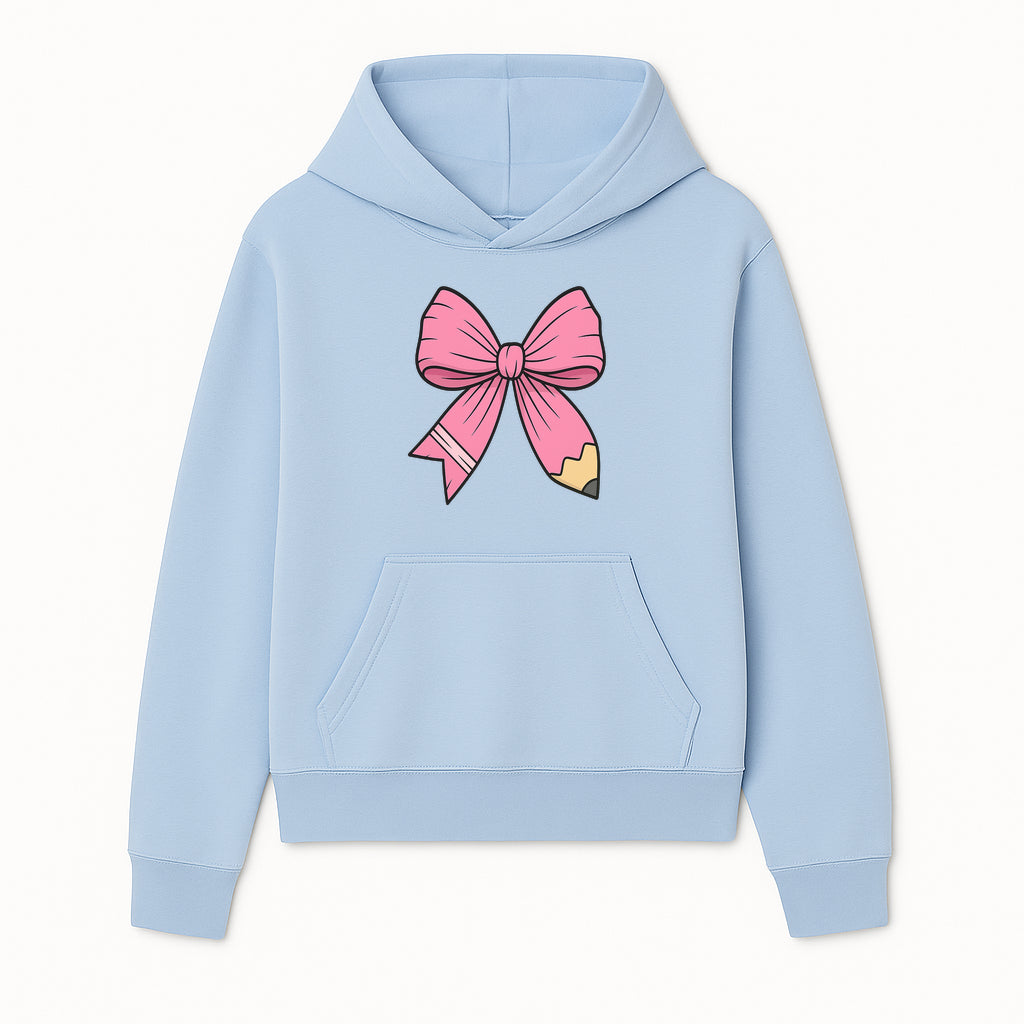 Pink Bow with Pencil Design, Cute Stationery Decor, Gift for Teachers, School Supplies, Arts and Crafts, Kawaii Aesthetic Accessories - Hoodie 1758093364989.jpg