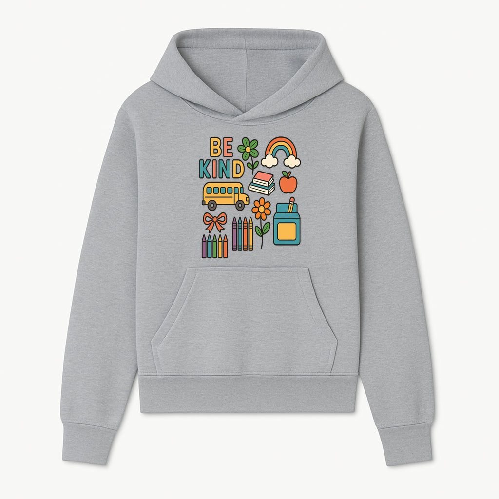 Be Kind Back to School Art Print with Rainbow, Flower, Bus, Crayons, Books, Apple - Classroom Decor for Kids - Hoodie 1758093365134.jpg