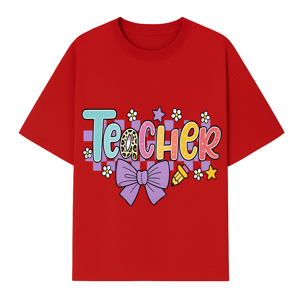 Colorful Teacher Design with Bow and Pencil - Cute Classroom Decor, Teacher Gifts, Back to School Supplies, Creative Educational Art - T-shirt 1758093365149.jpg