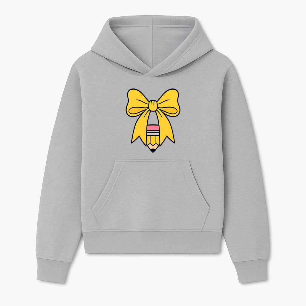 Yellow Bow and Pencil Graphic Art Print, Cute Back to School Decor, Creative Classroom Wall Art, Kids Room Decoration - Hoodie 1758093365156.jpg