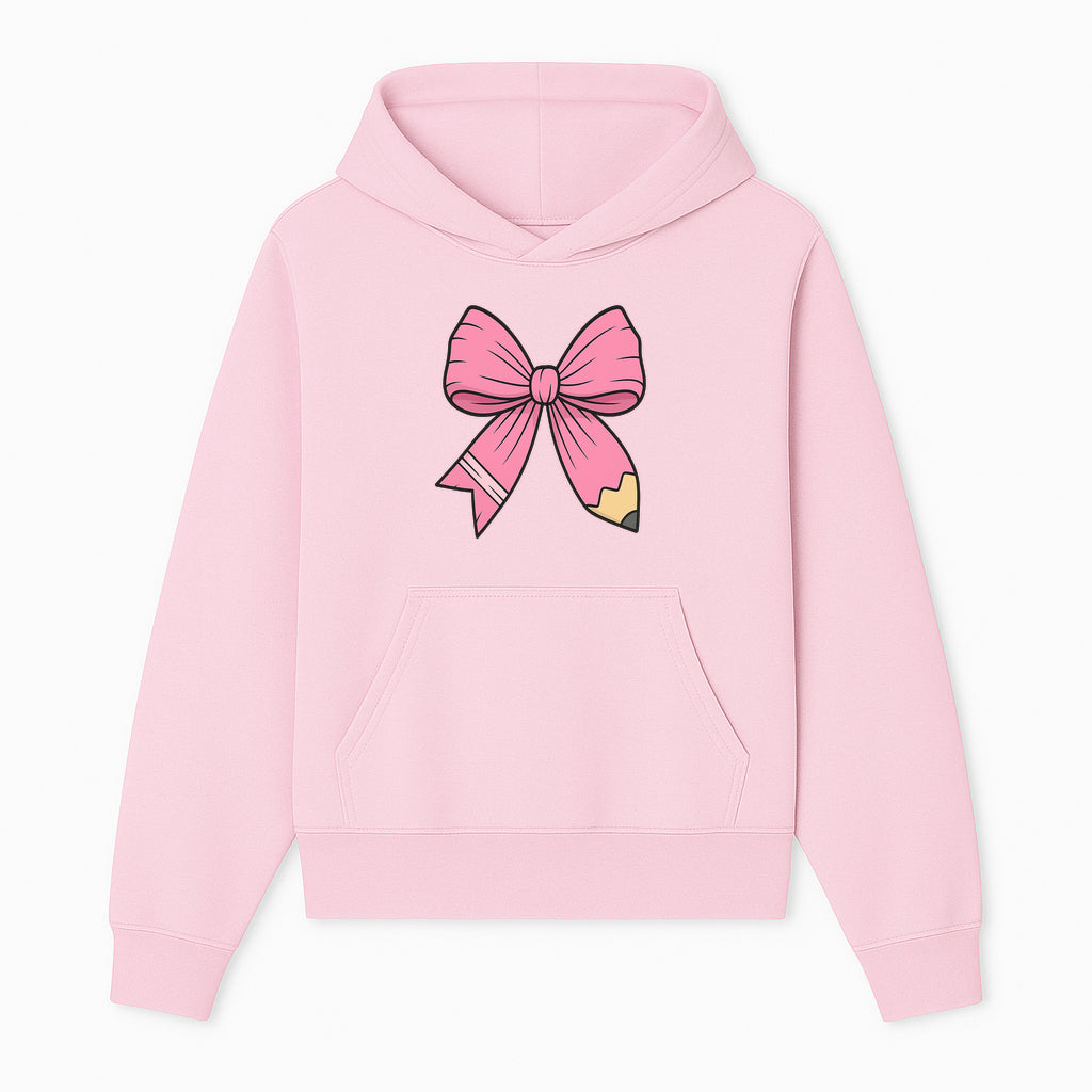 Pink Bow with Pencil Design, Cute Stationery Decor, Gift for Teachers, School Supplies, Arts and Crafts, Kawaii Aesthetic Accessories - Hoodie 1758093365158.jpg