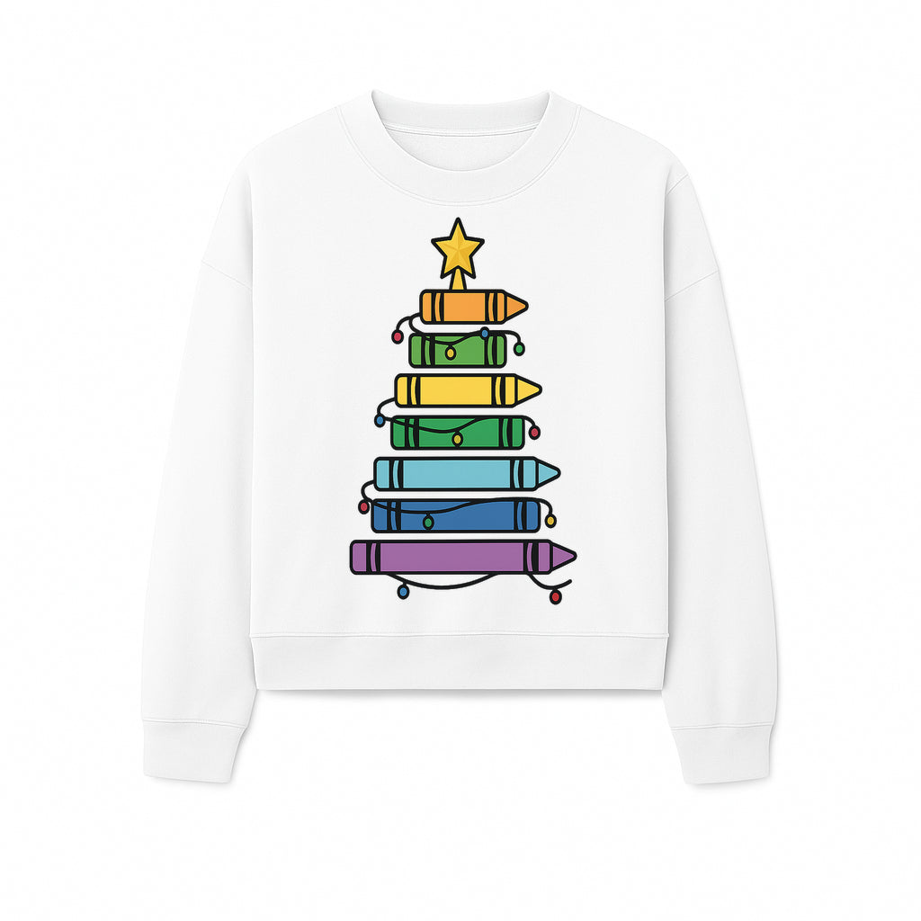 Crayon Christmas Tree Art Print - Colorful Holiday Decor, Fun Kids' Room Decoration, Unique Christmas Gift Idea - Sweatshirt 1758093365163.jpg