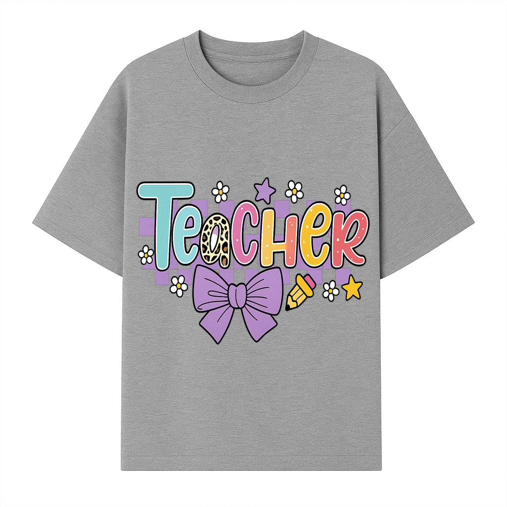 Colorful Teacher Design with Bow and Pencil - Cute Classroom Decor, Teacher Gifts, Back to School Supplies, Creative Educational Art - T-shirt 1758093365297.jpg