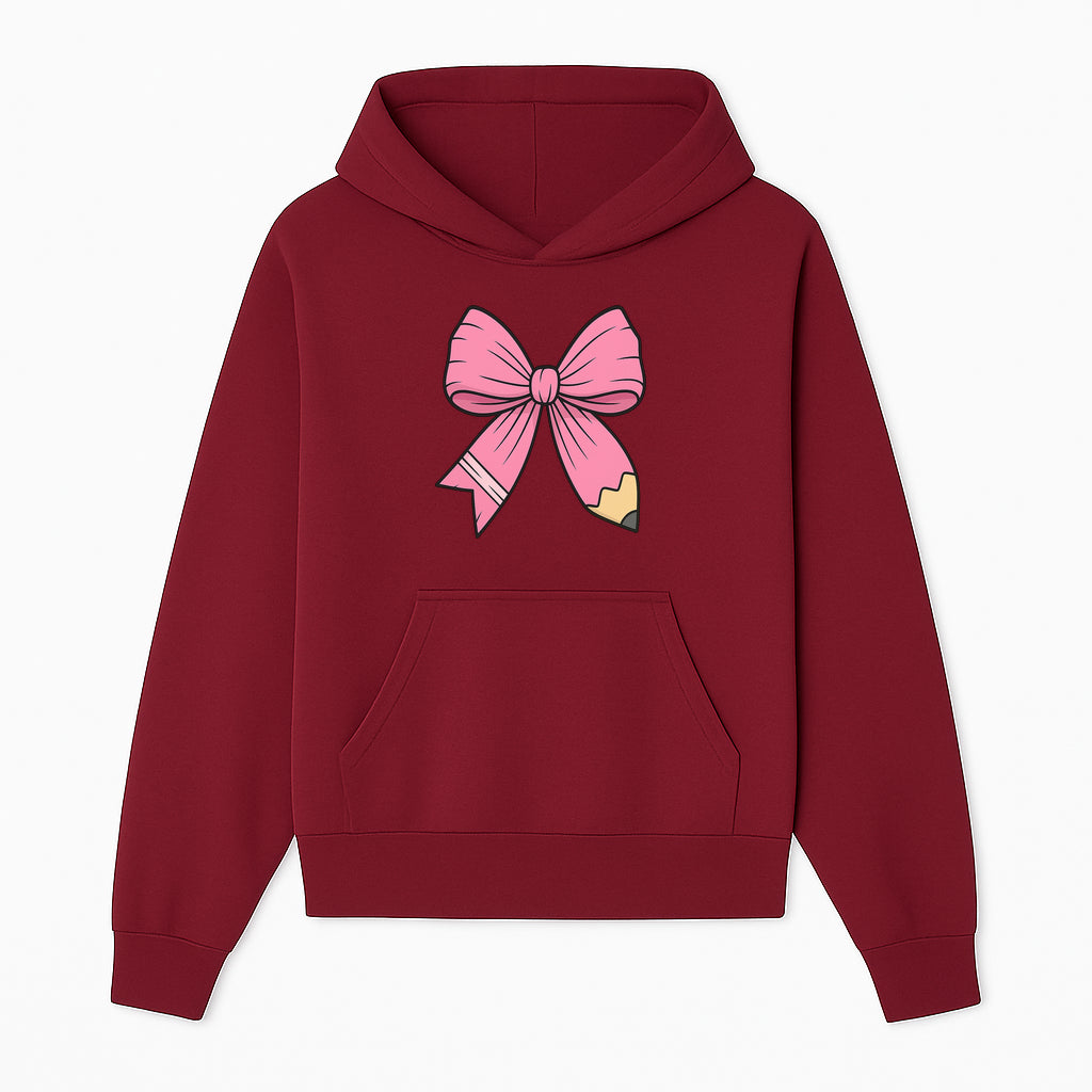 Pink Bow with Pencil Design, Cute Stationery Decor, Gift for Teachers, School Supplies, Arts and Crafts, Kawaii Aesthetic Accessories - Hoodie 1758093365326.jpg
