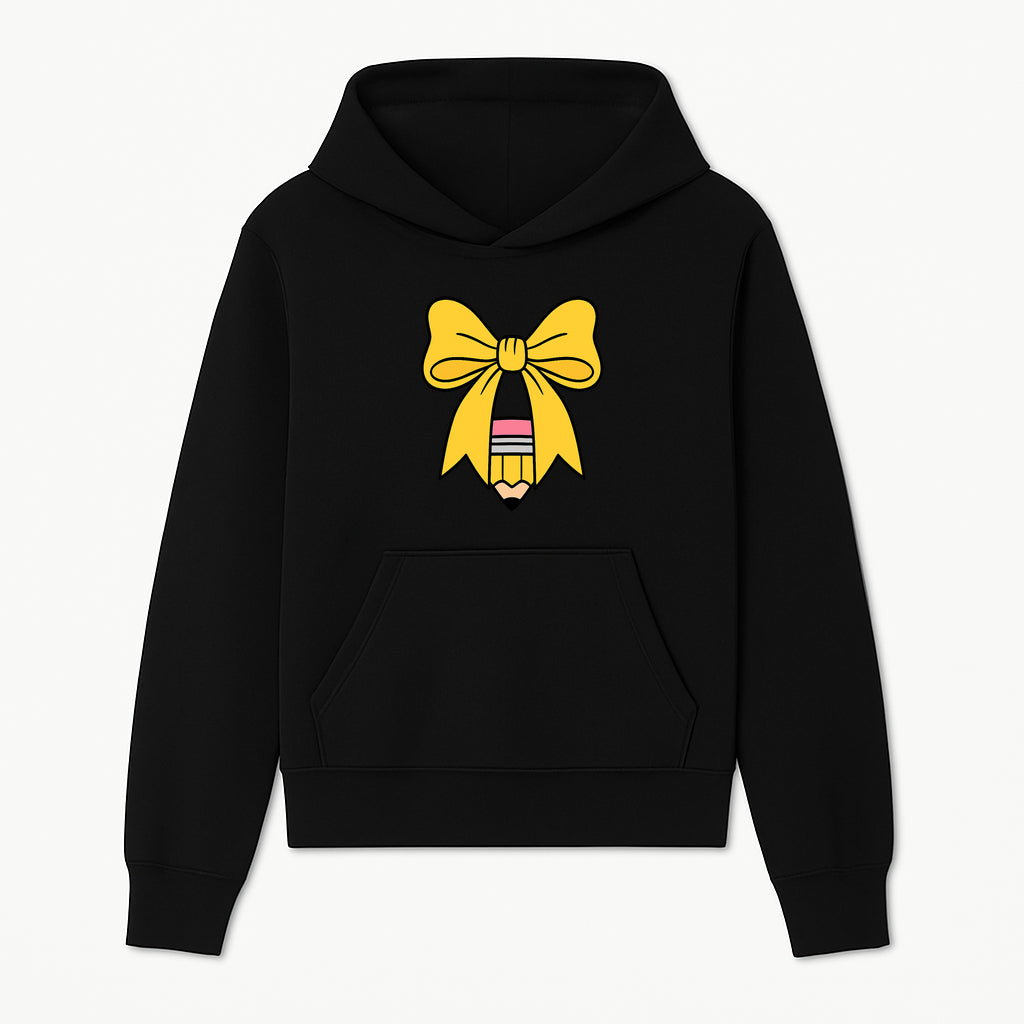 Yellow Bow and Pencil Graphic Art Print, Cute Back to School Decor, Creative Classroom Wall Art, Kids Room Decoration - Hoodie 1758093365331.jpg