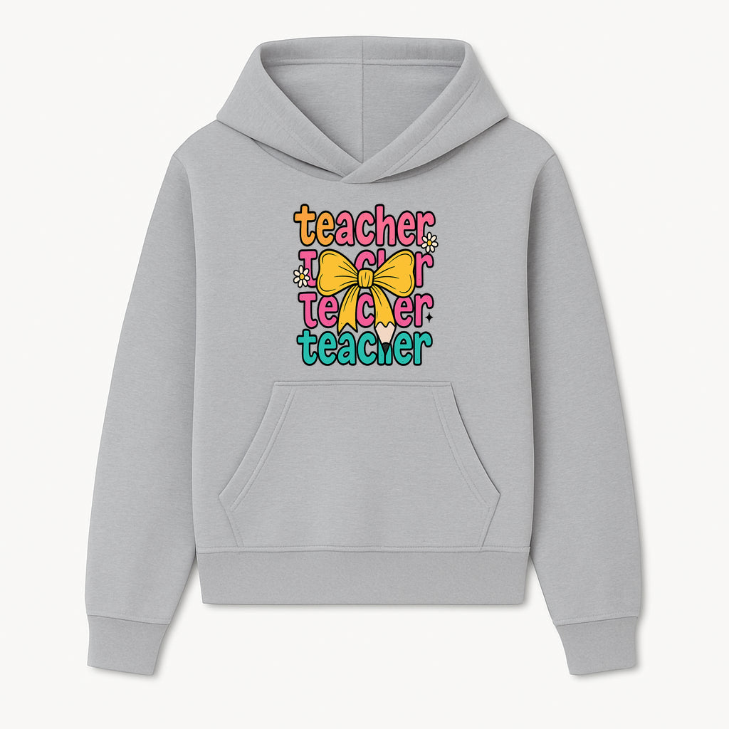 Colorful Teacher Graphic Tee with Pencil and Bow | Cute Teacher Appreciation Gift for Students or Educators - Hoodie 1758093365346.jpg