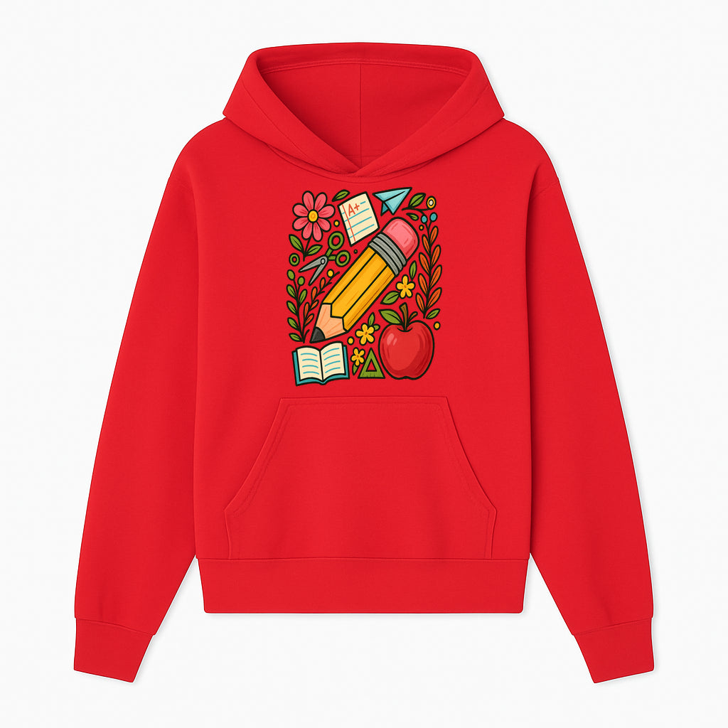 Colorful School Supplies Illustration Pencil, Apple, Flowers, Book and A+ Note Cute Educational Art Print for Classroom Decor - Hoodie 1758093365352.jpg