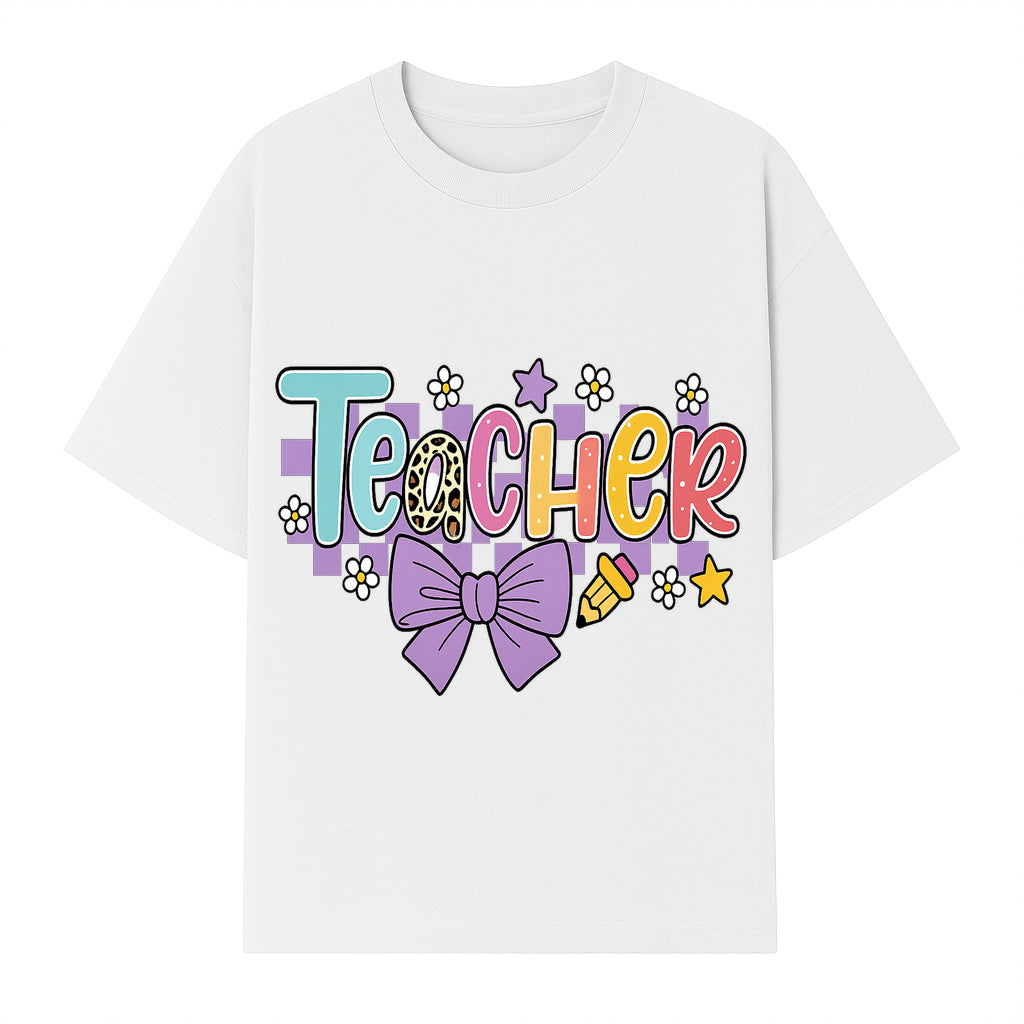 Colorful Teacher Design with Bow and Pencil - Cute Classroom Decor, Teacher Gifts, Back to School Supplies, Creative Educational Art - T-shirt 1758093365480.jpg