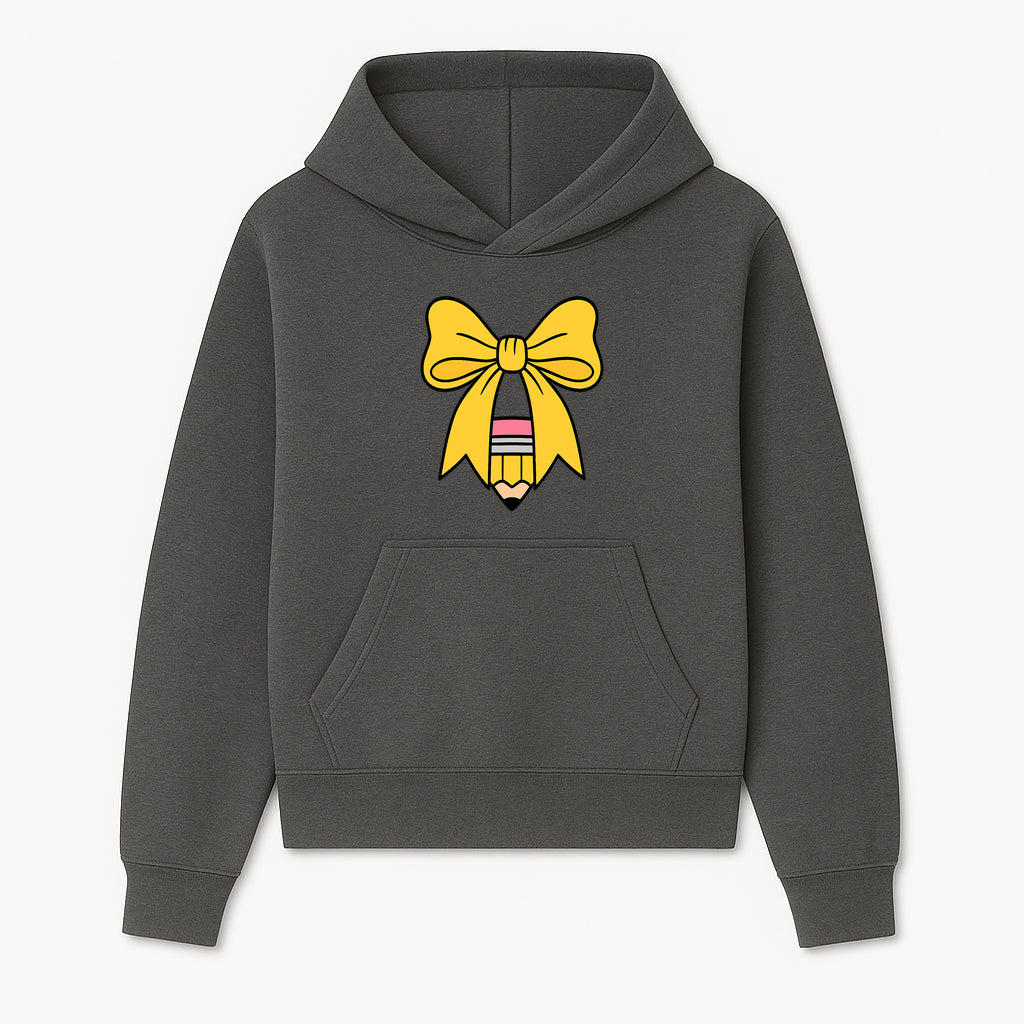 Yellow Bow and Pencil Graphic Art Print, Cute Back to School Decor, Creative Classroom Wall Art, Kids Room Decoration - Hoodie 1758093365489.jpg