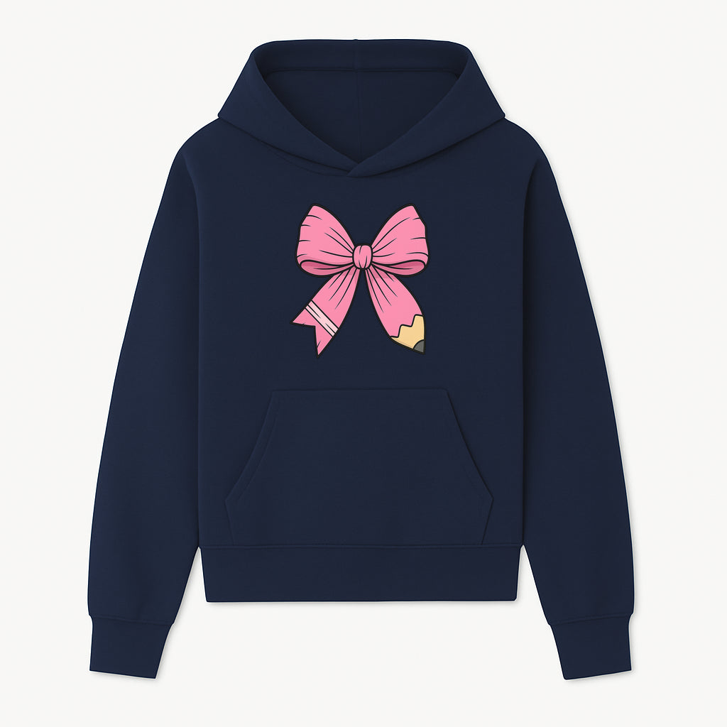 Pink Bow with Pencil Design, Cute Stationery Decor, Gift for Teachers, School Supplies, Arts and Crafts, Kawaii Aesthetic Accessories - Hoodie 1758093365503.jpg