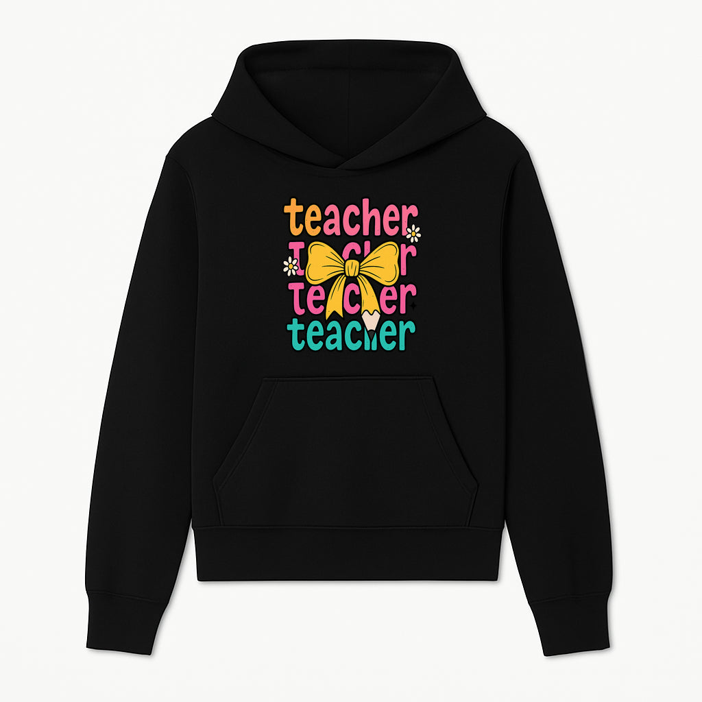 Colorful Teacher Graphic Tee with Pencil and Bow | Cute Teacher Appreciation Gift for Students or Educators - Hoodie 1758093365537.jpg