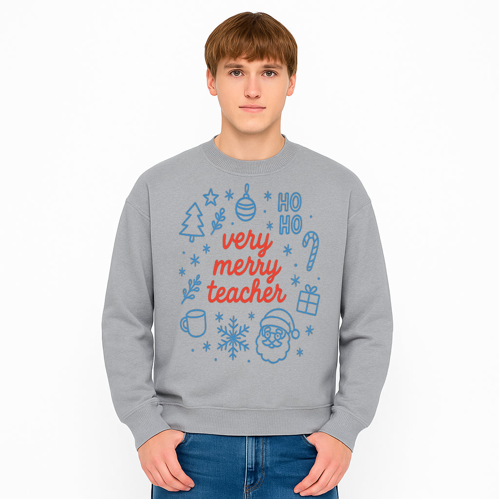 Very Merry Teacher Christmas Design - Festive Holiday Gift, Teacher Appreciation, Cute Santa, and Winter Elements - Sweatshirt 1758093365555.jpg