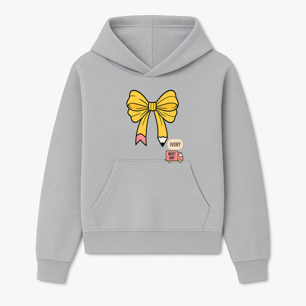 Yellow Pencil Bow Decor Cute Stationery Gift, Art Supplies, Kids School Accessories, Next Day Shipping, Ivory Color Theme - Hoodie 1758093365631.jpg