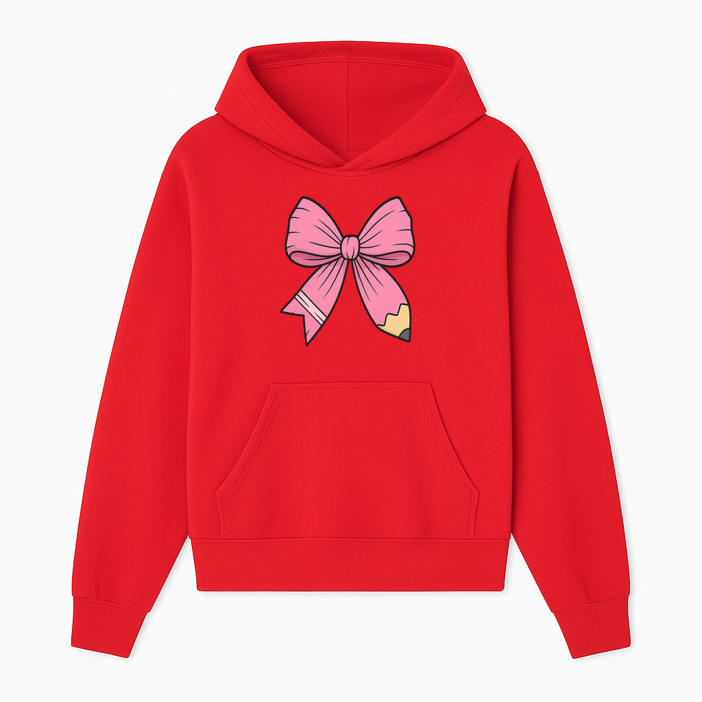 Pink Bow with Pencil Design, Cute Stationery Decor, Gift for Teachers, School Supplies, Arts and Crafts, Kawaii Aesthetic Accessories - Hoodie 1758093365660.jpg