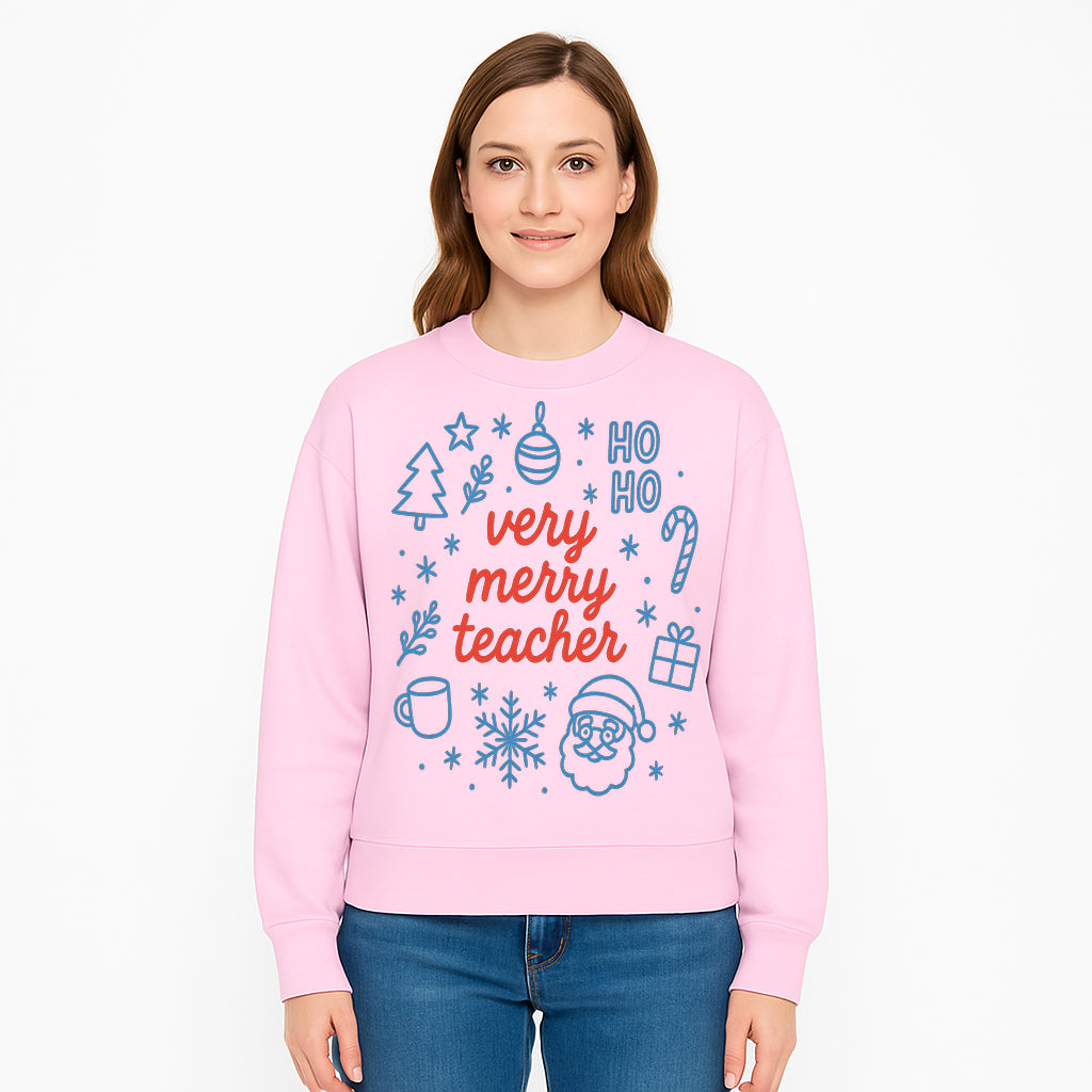 Very Merry Teacher Christmas Design - Festive Holiday Gift, Teacher Appreciation, Cute Santa, and Winter Elements - Sweatshirt 1758093365687.jpg