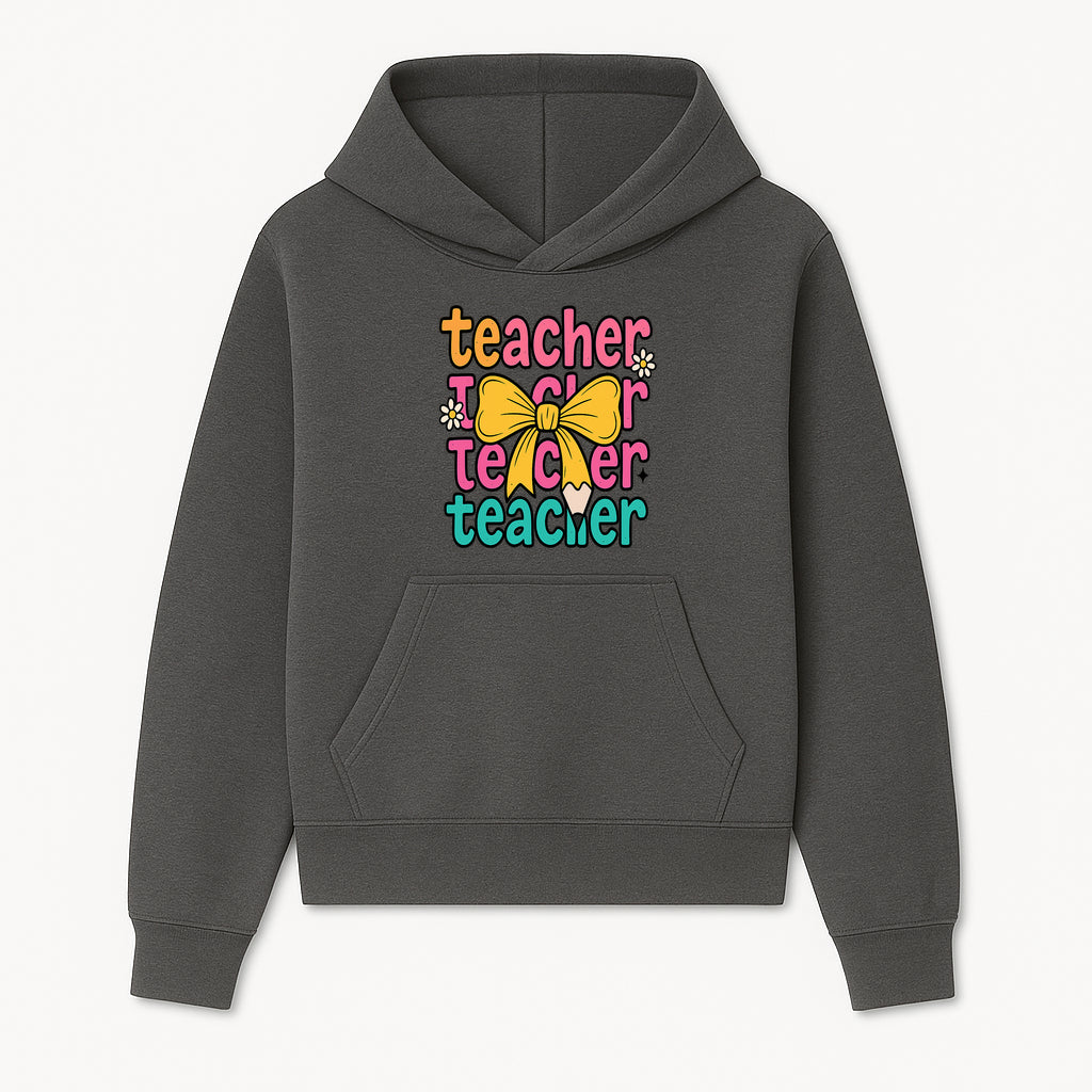 Colorful Teacher Graphic Tee with Pencil and Bow | Cute Teacher Appreciation Gift for Students or Educators - Hoodie 1758093365693.jpg