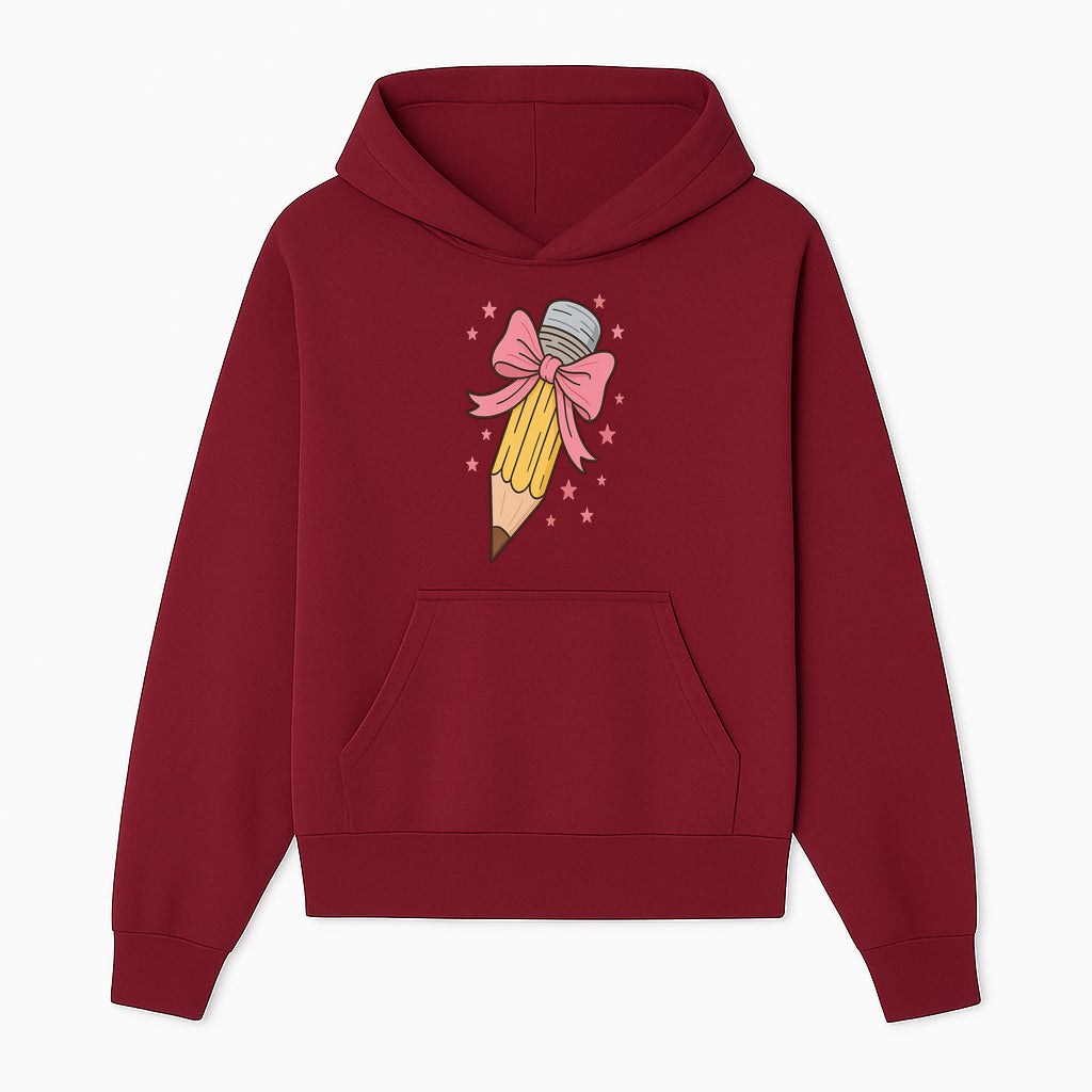 Cute Pencil with Pink Bow and Stars - Kawaii Art Print, Stationery Decor, Classroom Wall Art, Gift for Students or Teachers - Hoodie 1758093365765.jpg