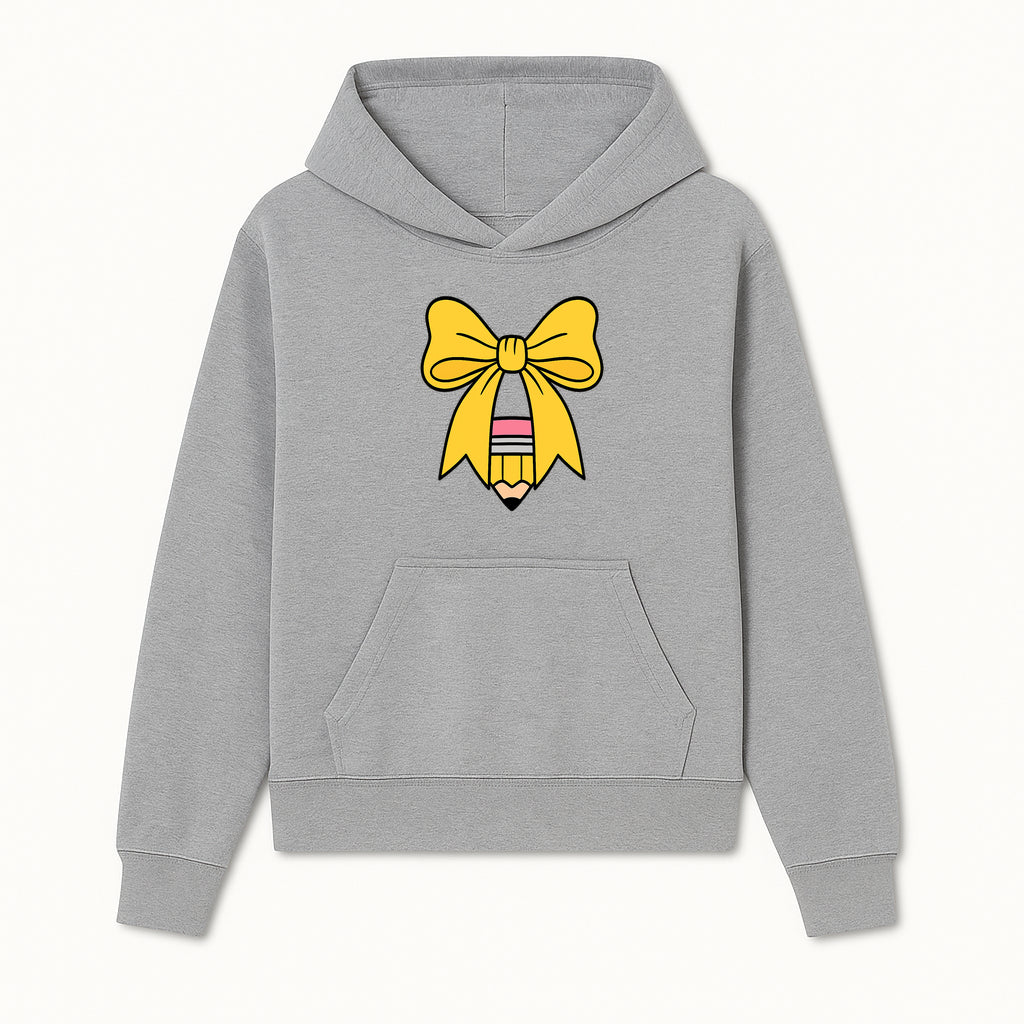 Yellow Bow and Pencil Graphic Art Print, Cute Back to School Decor, Creative Classroom Wall Art, Kids Room Decoration - Hoodie 1758093365805.jpg