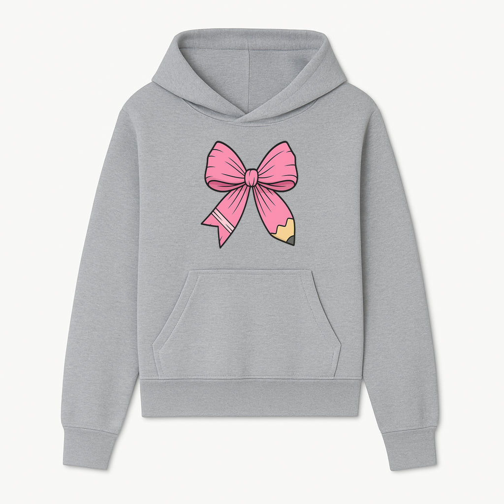 Pink Bow with Pencil Design, Cute Stationery Decor, Gift for Teachers, School Supplies, Arts and Crafts, Kawaii Aesthetic Accessories - Hoodie 1758093365841.jpg