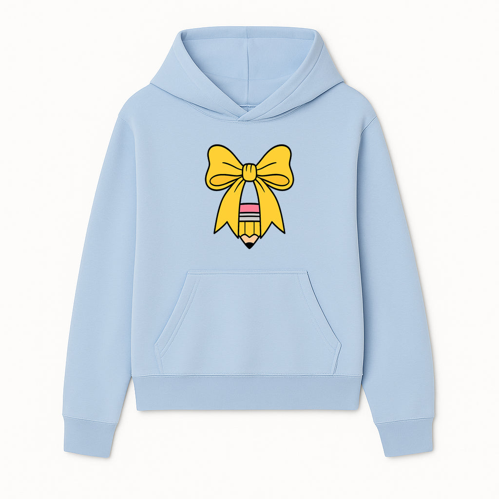 Yellow Bow and Pencil Graphic Art Print, Cute Back to School Decor, Creative Classroom Wall Art, Kids Room Decoration - Hoodie 1758093365988.jpg