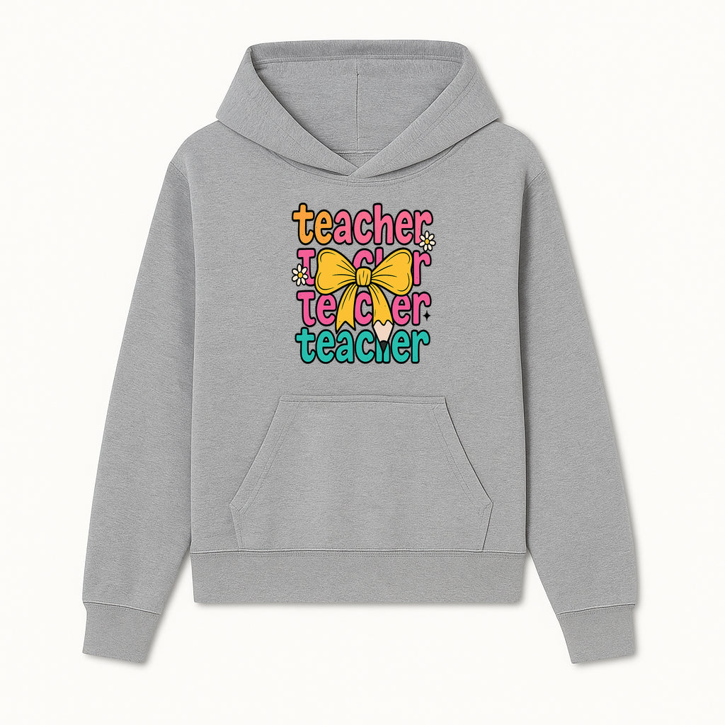 Colorful Teacher Graphic Tee with Pencil and Bow | Cute Teacher Appreciation Gift for Students or Educators - Hoodie 1758093366062.jpg