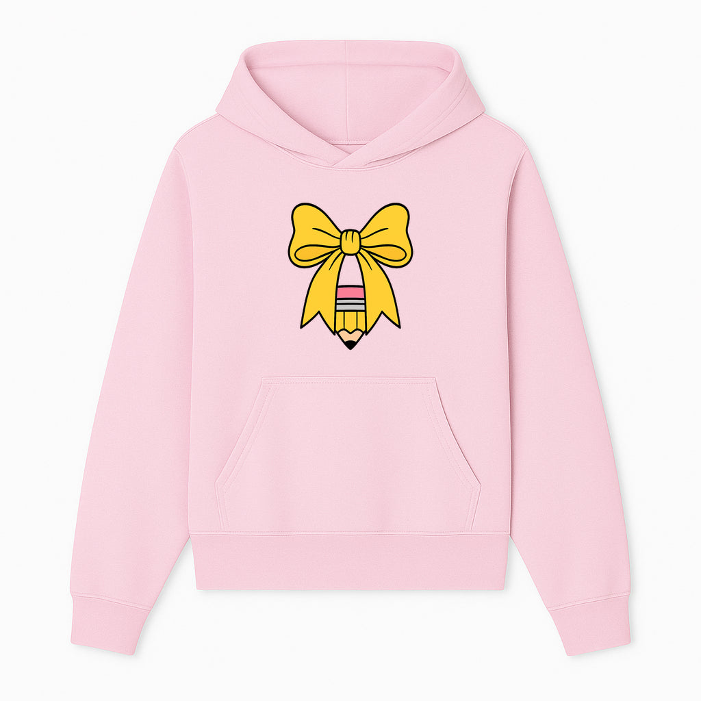 Yellow Bow and Pencil Graphic Art Print, Cute Back to School Decor, Creative Classroom Wall Art, Kids Room Decoration - Hoodie 1758093366182.jpg