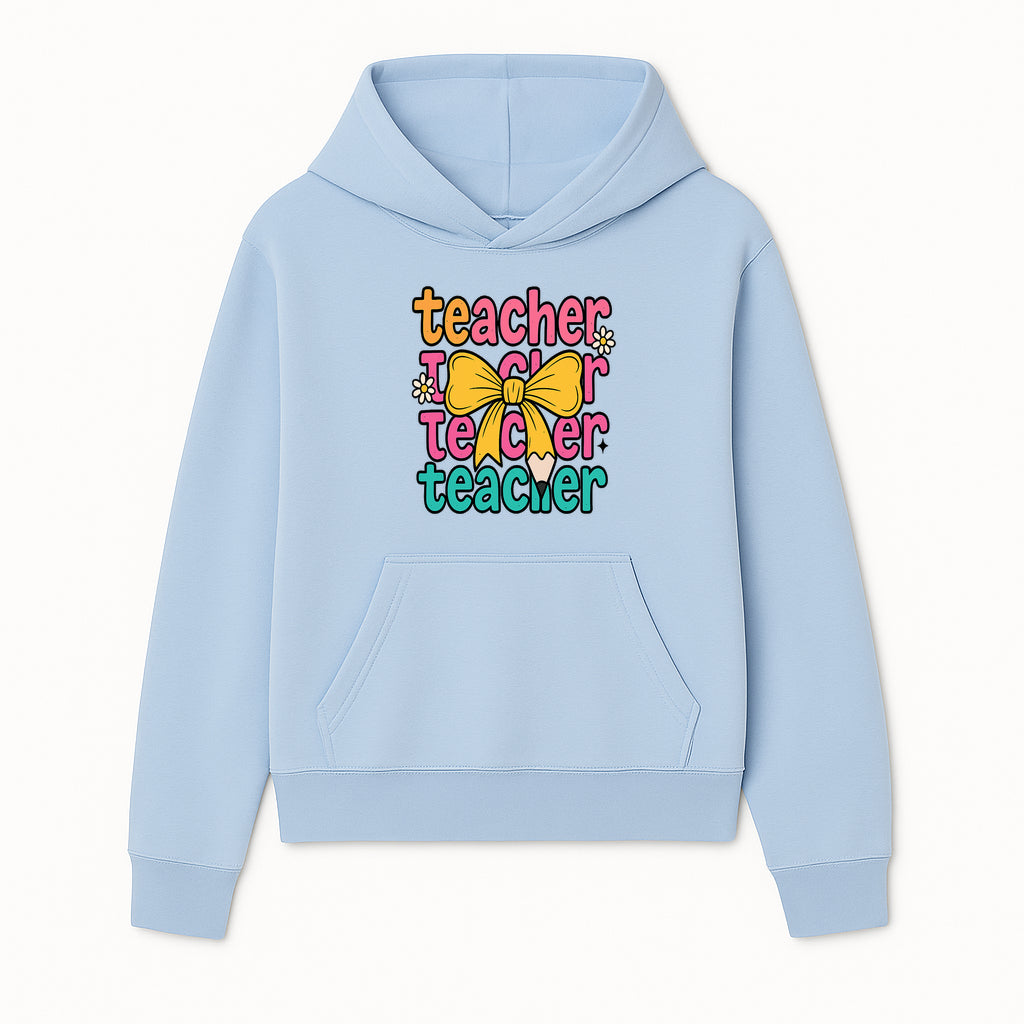 Colorful Teacher Graphic Tee with Pencil and Bow | Cute Teacher Appreciation Gift for Students or Educators - Hoodie 1758093366274.jpg