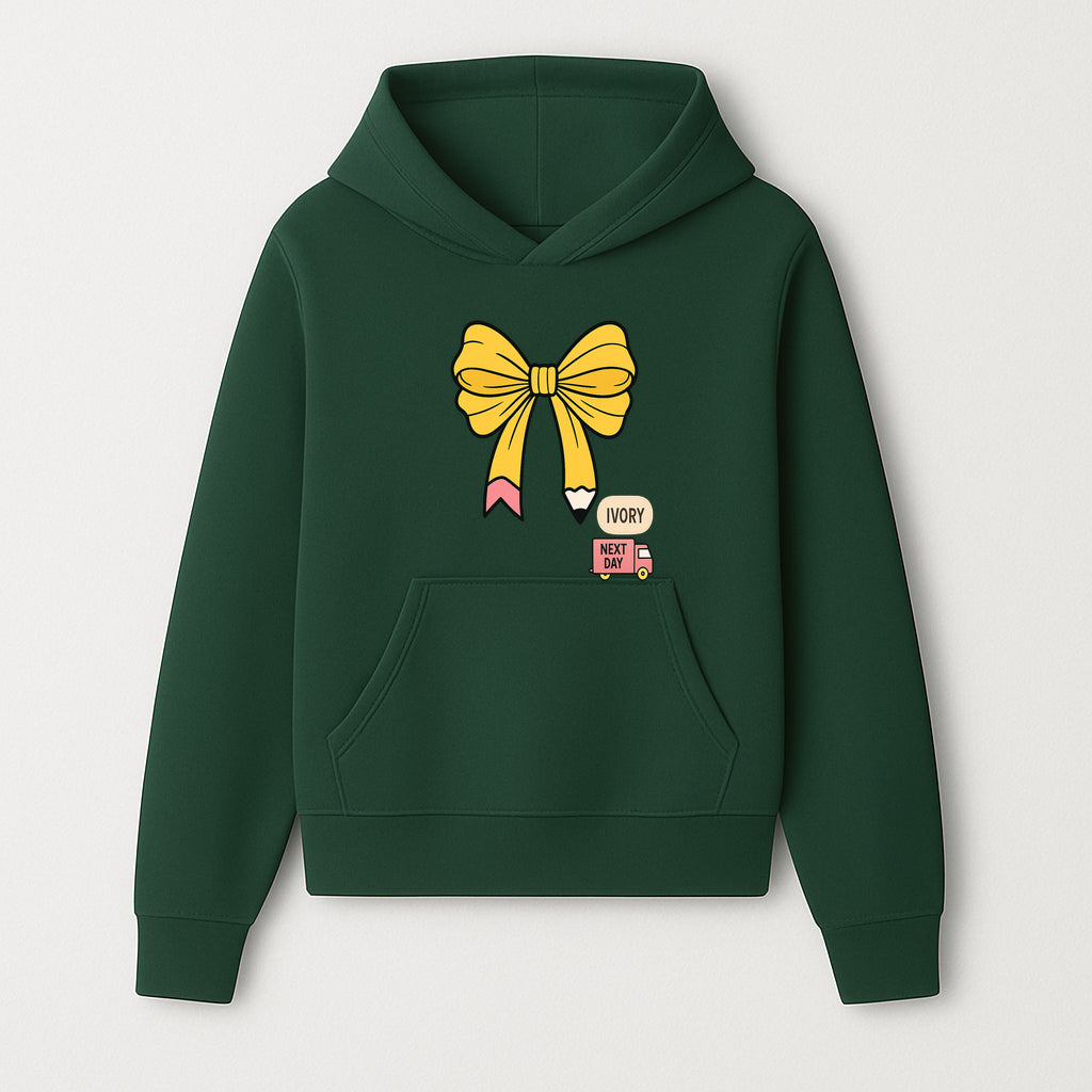 Yellow Pencil Bow Decor Cute Stationery Gift, Art Supplies, Kids School Accessories, Next Day Shipping, Ivory Color Theme - Hoodie 1758093366297.jpg