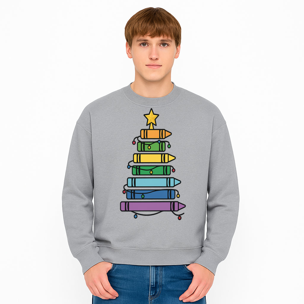 Crayon Christmas Tree Art Print - Colorful Holiday Decor, Fun Kids' Room Decoration, Unique Christmas Gift Idea - Sweatshirt 1758093366316.jpg